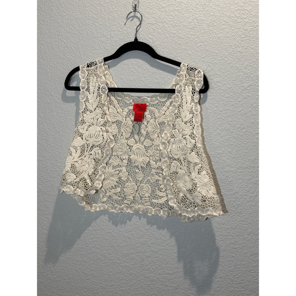 V‎ Cristina Cream Lace Crop Top L Boho Crochet Tank Floral Festival Cottagecore